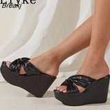 Platform Heels Slippers Female High Quality Pleated Peep Toe Gladiator Wedge Sandals Summer Women Slider Shoes Pumps