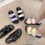 New Summer Women Outside Holiday Buckle Slipper Casual Beach Open Toe Flat with Non-slip Slide