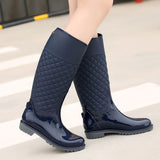 Fashion Women's Rain Shoes Autumn Winter High Tube Water Shoes Diamond Lattice Rain Boots Thermal Rubber Shoes