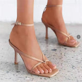 Women Summer Pumps Sandals High Heels 9CM Shoes Flip Flops Ankle Strap Sexy Square Toe Sliod Buckle Party Sandals Zapatos