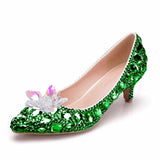 Queen Thick Women Pumps 5cm Silver Rhinestone Lady Bride Wedding Shoes Evening Party Low