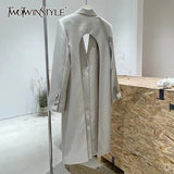 Backless Minimalist Blazer For Women Notched Long Sleeve Casual Solid Long Blazers Female Fashion New Clothing