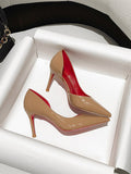 Breakj Upgraded Version Of Red Rib High Heels Slightly Shallow Side Of The Empty Tip Fine And Red Bottom 10Cm Patent Leather Hollow Single