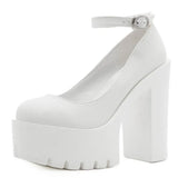 Platform Heeled Loafers Women Pumps Slip On Spring Punk Office Dres Black High Heels Marry Janes Shoes