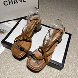 Women's summer chunky toe sandals, black, white, brown, white with temperament toe sandals for