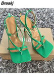 Sandals Summer High Heels Sandal Shoes Fashion Brand Strap Flip Flops Sexy Thin High Heel Pumps Square Toe Shoes