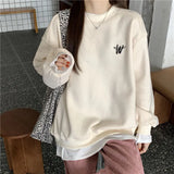 Splicing Pullover Women Autumn Winter Fleece Thick Korean Version Oversized Hoodies O Neck Long Sleeve Girl