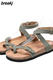 2023 New Summer Women Cork Sandals Gladiator Beach Buckle Strap Solid Casual Outside Sandalias