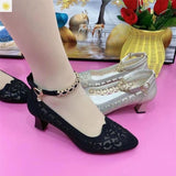 Women's Pumps Spring Summer Elegant Medium Heel Shoes Hollow Mesh Breathable High-heeled