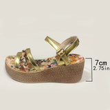 Women's Platform Wedge Sandals Summer 2024 High Heel Round Toe Comfortable Floral Woman Designer Gold Shoes Luxury