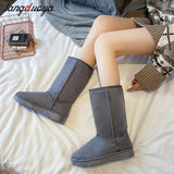 new high-tube boots fashion all-match warm thick snow boots with knot snow boots women flat-heel snow boots long