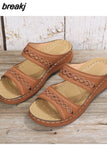 Women Wedge Sandals Premium Orthopedic Open Toe Slippers Vintage Anti-Slip Leather Casual Female Platform Retro Shoes