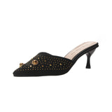 Breakj New Fine Heel High Heels Women's Sharp Head Half-Drilling Single Shoes High Heel Cool Slippers Women