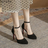 High Heels Female Summer Sandals Designer Brand Platform Stiletto Ankle Strap Pumps Matte Leather Womens Shoes Size 32