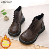 American Retro Carved Women Boots Winter High-Top Lace-Up Warm Big Head Soft-Soled Casual Boots Students Short