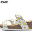 Fashion Women Wedge Cork Slipper 2023 New Summer Beach Outside Buckle Trifle Platform Med Heel Slide