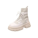 Boots Rock Shoes Woman Boots-Women Flat Heel Luxury Designer Round Toe Lace Up Winter Footwear 2023 Ankle Med Lolita