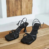 Heel Sandal for Women Med Suit Female Beige Summer Shoes Cross-Shoes High-heeled Medium Black Block Girls 2023 Fashion