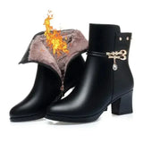 Winter Boots Women's High Heels Solid Color Fleece Warm Plus Size 42 Outdoor Anti-Skid Middle Boots Botas Mujer