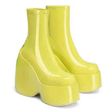 Furtado 2022 Women's wedges Boots 6cm Platform squareToe strange style 14cm Height Short ankle Boots red stretch boots