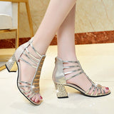 Women's Peep Toe Strappy Gladiator Sandals Gold Silver High Heels Sandals Woman Shining Crystal Wedding Shoes Summer Boots