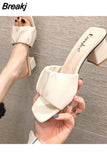 2023 Women Peep Toe Casual Bow Knot Pot Square Heels Slipper Slip on Breathable Beach Summer Sandals Shoes Thick