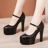 Platform High-Heeled Shoes Lacquered Leather Buckle Model Catwalk Etiquette Women's Shoes New Pointed Stilettos Professional Work