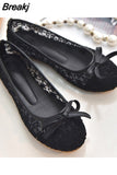 Ballet Flats Fashion Bow-Knot Women Shoes Slip on Flat Sweet Hollow Summer Female Shoe Beige 2023 New Women Flat