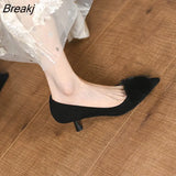 Fashion Casual Autumn New Single Shoes Pointed Toe Plush Solid Color Shallow Mouth Stiletto Women's