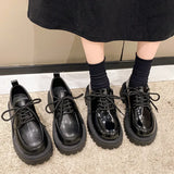 Chunky Platform Oxfords Shoes for Women 2023 Autumn Non Slip Lace Up Flats Woman Thick Bottom Patent Leather Gothic