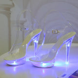 Sexy Ultra-heeled Sandals Ladies Stilettos Light Up Platform Sandals Transparent Crystal Shoes LED Glowing Shoes