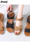 Summer Women's Sandals PU Hook Loop Woman Flat Shoes Open Toe Classic Ladies Sandals Casual Rome Soft Leather Beach