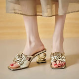 Women Shoes 2024 New Summer Fashion Flowers Black Gold Dress Party Wedding Female