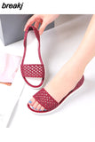 Summer Women Fashion Jelly Sandals Low Heel Peep Toe Shallow Slides Casual Beach Outdoor Female Ladies Slipper