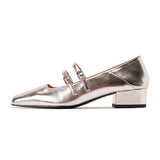 Soft Leather Mary Jane Shoes Female Retro Block Heel Square Toe Work Pumps New One-Word Buckle Strap Mid-Heel High