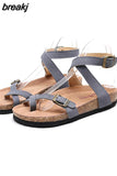 2023 New Summer Women Cork Sandals Gladiator Beach Buckle Strap Solid Casual Outside Sandalias