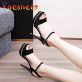 Black Party Women Shoes 12CM Stiletto Summer Elegant Sandals Waterproof Platform Fashion Design Wedding High Heels