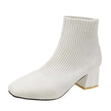 Sock Boots For Women Shoes Square Heel Yellow Knitting shoes Elastic Cottton Boots Lady
