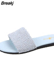 Women's Flat Sandals 2023 New Women's Outdoor Sequin Open Toe Comfort Casual Slippers Furry Slides for Women Plus Size