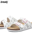 2023 New Summer Women Beach Cork Slippers Casual Double Buckle Clogs Slides Non-slip Outside