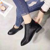 Pointed Toe Ankle Boots Low Heel Solid Casual Women Shoes Comfort Soft Sole Leather Shoes Ladies Simplicity Flats