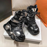 High Platform Shoes New Autumn Winter Women Ankle Boots Wedges Winter Casual Dad Sneakers Leather Chunky Boots