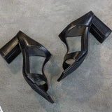 Women's High Heel Shoes 2023 Spring New Slippers Fashion Versatile Solid Color Medium Heel Thick Heel Square Toe Sandals
