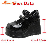 High Heeled Mary Jean Shoes New Hot 2023 Spring Summer Black Round Toe Punk Goth Pumps Ankle Buckle Cute Shoes Plus