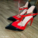 Sandals Women Plus Size 34-47 High Heels 2023 Sexy Colour Block Sparkling Patent Leather Summer Pointed Toe