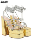 Chunky High Heels Women Sandals 2023 Hot Fashion European Style Sexy Rhinestone Sandals Strappy Women Shoes Party