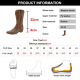 Rivet Cowboy Boots for Women Wide Mid Calf Embroidered Western Boots Woman Slip On Thick Heels PU Leather Botas Mujer