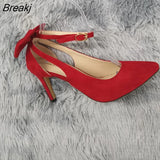 Women Pumps Pointed Toe Ankle Strap Sandals Slingback Pumps Bow High Heels Kitten Heel Party Red Wedding Dress
