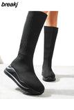 Winter Women Platform Over The Knee Boots Ladies Stretch Knitted Socks Long Boots Slip on Thick Bottom Shoes Woman