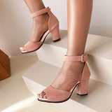 Women Pumps Sandals Summer Open Toe High Heels Low Block Heel Shoes Gladiator Ankle Strap High Gladiator Sandals